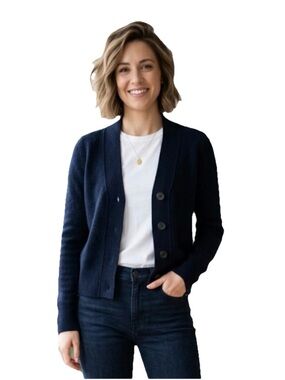 Vince Navy Button-Front Women's Cashmere Cardigan Button Up Sweater Blue Size XS